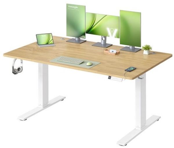 VASAGLE Höhenverstellbarer Schreibtisch elektrisch, 140 x 80 cm, mit USB-C-Anschluss, 3 Speichertasten, goldeichenfarben Bild 2