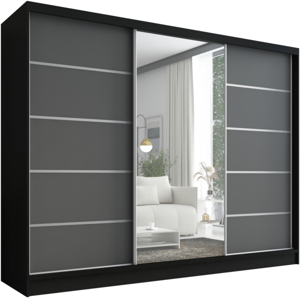 A&J MöbelLand Schwebetürenschrank AURELIA, Schwarz, Graphit, Leiste: Weiß