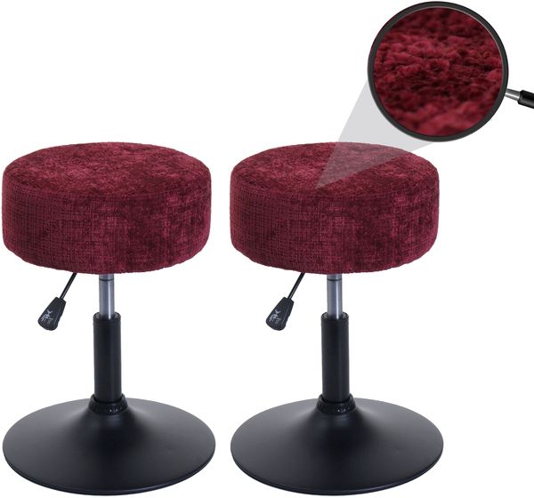 2er-Set Hocker HWC-C22, Sitzhocker, höhenverstellbar drehbar Ø 37cm Stoff Chenille (465g/m²) FSC® ~ bordeaux