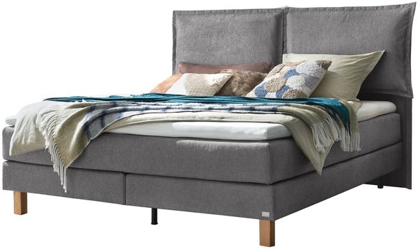 Bonita Boxspringbett grau Eiche MassivholzPolyester/Polyamid/Viskose 203cm x 192cm x 128cm