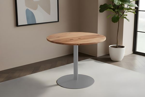 Bistrotisch massiv Akazie rund naturfarben 90 cm Säulengestell-rund silber EMILIO 173847369
