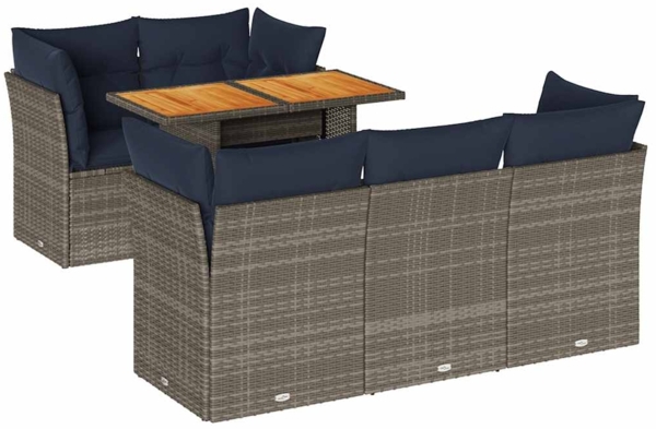 vidaXL 6-tlg. Garten-Sofagarnitur mit Kissen Grau Poly Rattan 3326889