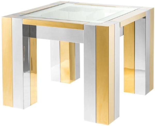 Casa Padrino Luxus Edelstahl Beistelltisch Silber / Gold 65 x 65 x H. 50 cm - Designer Beistelltisch mit Glasplatte