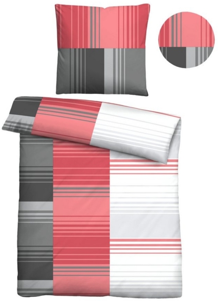 Traumhaft schlafen - Castell - Markenbettwäsche Baumwoll Renforce Bettwäsche 0040561 STREIFENMIX, rot, 1x 155x200 cm + 1x 80x80 cm