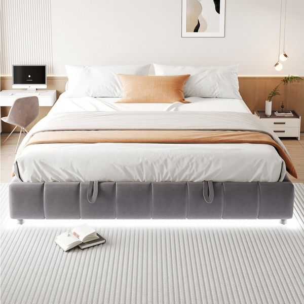 STILVORA Polsterbett 180x200 Doppelbett mit LED&Stauraum,Jugendbett mit Lattenrost&Matratze (Hydraulisches, ohne Kopfteil, mit LED-Licht & Stauraum, für moderne Schlafzimmer & Jugendzimmer 180x200 cm), Mit Matratze