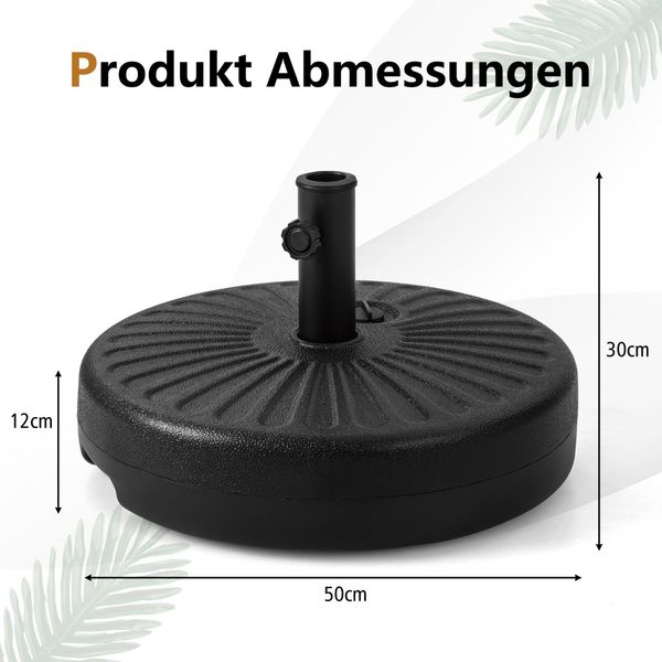 Füllbarer runder Schirmständer mit 50 cm Durchmesser für maximal 34 Kg Schwarz