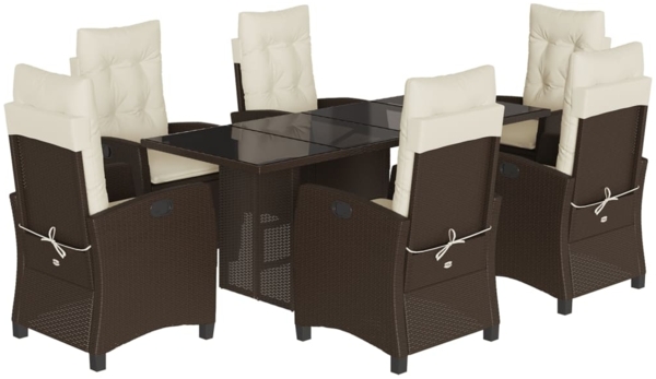 vidaXL 7-tlg. Garten-Essgruppe mit Kissen Braun Poly Rattan 3212686