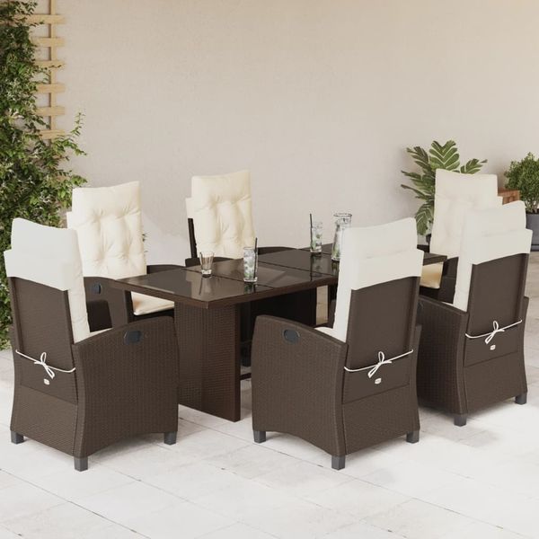 vidaXL 7-tlg. Garten-Essgruppe mit Kissen Braun Poly Rattan 3212686