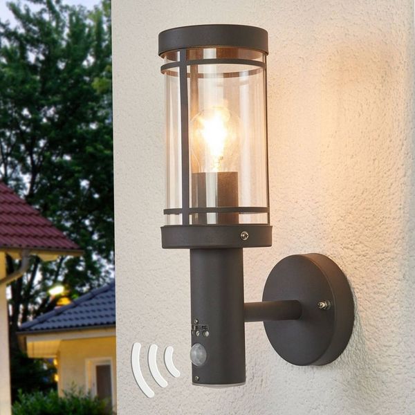 Lindby Außen-Wandleuchte Djori, Edelstahl Alu IP44mit Bewegungsmelder, 1 x 15 W LED