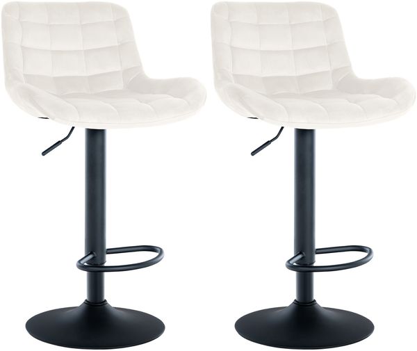 2er Set Barhocker CARAM - Samt Creme 48x54x81 cm | Barstuhl Höhenverstellbar Mit Lehne Drehbar Tresenhocker Tresenstuhl Kneipenhocker Kneipenstuhl