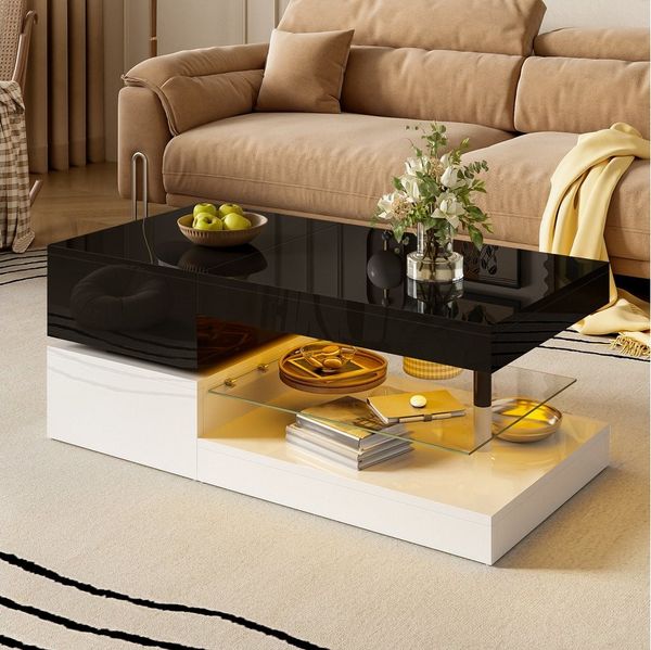 REDOM Couchtisch mit LED-Beleuchtung (Satztisch, Beistelltisch, 1-St, 90x45x35,5 cm), mit APP- & Bluetooth-Steuerung,16 Farben