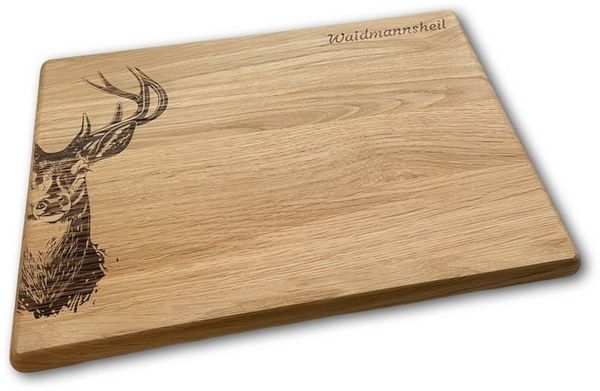 Camolo Frühstücksbrett Waidmannsheil aus Eiche 30 x 20 cm mit Hirsch, Holz