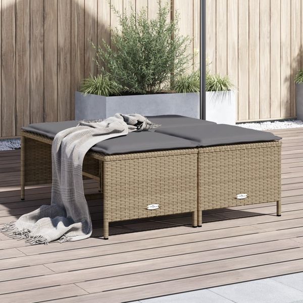 vidaXL Gartenhocker mit Kissen 4 Stk. Beige Poly Rattan 368365