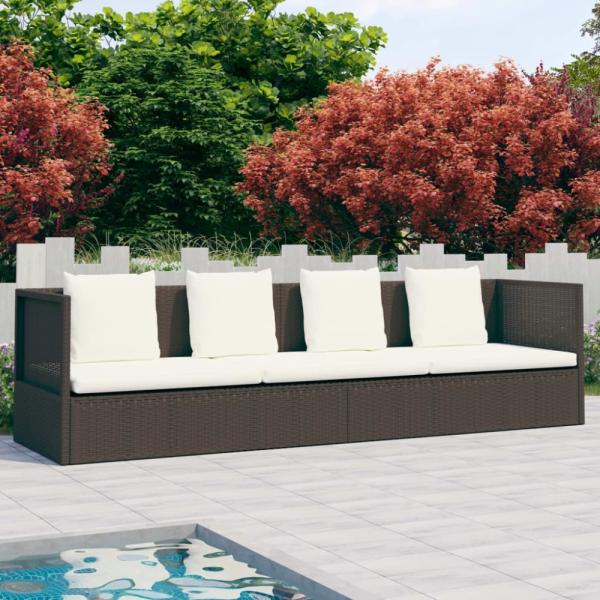 vidaXL Garten-Sofabett mit Kissen Poly Rattan Braun 49392