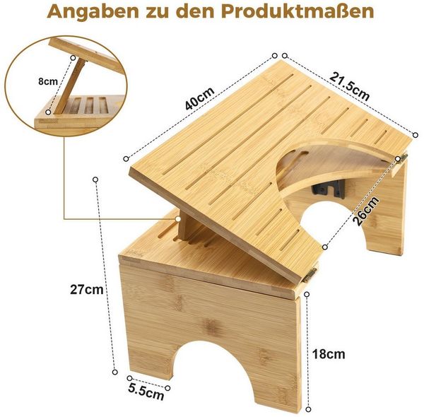 PRIISF Badhocker Toilettenhocker Bambus WC Hocker klappbar Klohocker Toilette Fußhocker (Falten Bambus Toilette Hocker Badhocker mit Anti-Rutsch-Pads Fußstütze, Badezimmer Hocker Toilettenstuhl Rutschfest für Erwachsene und Kinder), Ergonomischer für H...