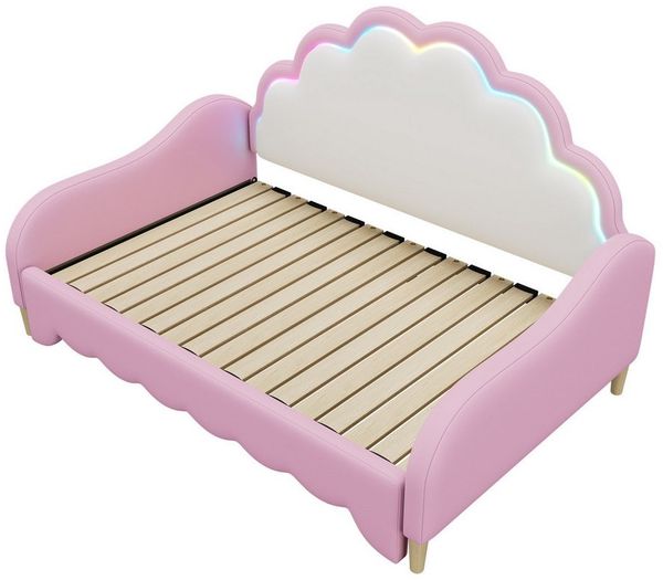 Furnishings Home Polsterbett Ausziehbett Daybett LED (140x100/140x200 cm), Tagesbett Mit LED-Beleuchtung, Unterbett, Lattenrost, Kunstleder