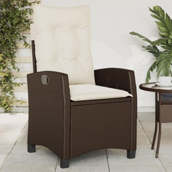 vidaXL Gartensessel Verstellbar mit Kissen Braun Poly Rattan 365210