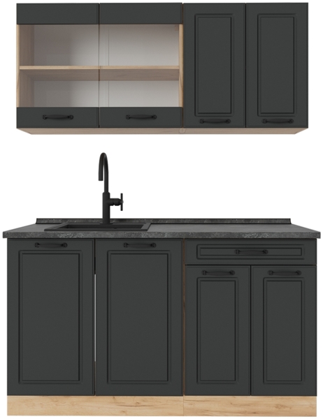 Singleküche R-Line Anthrazit Landhaus/Goldkraft Eiche 140 cm , AP Anthrazit Vicco