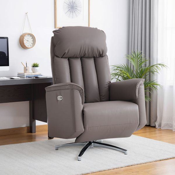 HOME NATURE WOHNKONZEPT Elektrischer Relaxsessel mit USB-Anschluss, elektrisch verstellbarer TV-Sessel mit Liegefunktion, Kunstleder Braun, bis 350 kg, FT9202