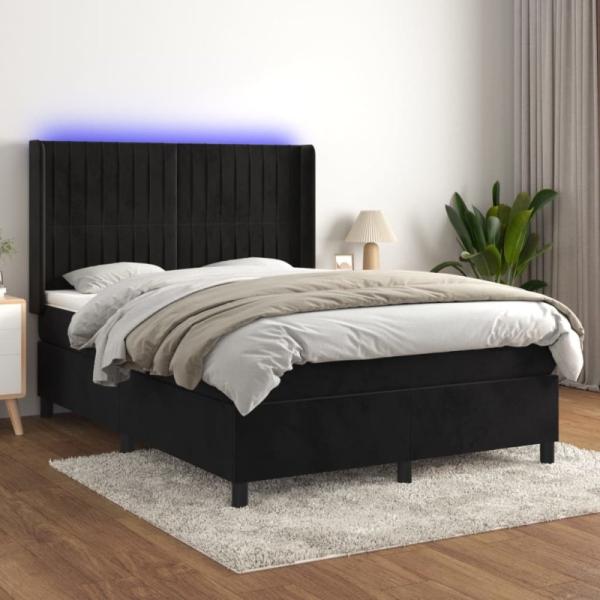 Boxspringbett mit Matratze & LED Schwarz 140x190 cm Samt (Farbe: Schwarz)