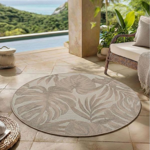 Carpettex Outdoorteppich Tropische Musterteppiche, Rund, Höhe: 5 mm, Outdoor Teppich Wetterfest Modern Design Wohnzimmer Küchen Terrasse