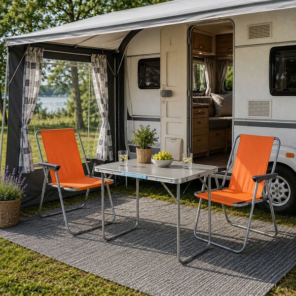 3tlg Campingmöbel Set Outdoormöbel Camping Alu L70xB50xH59cm Orange