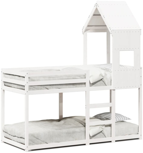 vidaXL Etagenbett mit Dach Weiß 75x190 cm Massivholz Kiefer 3282008