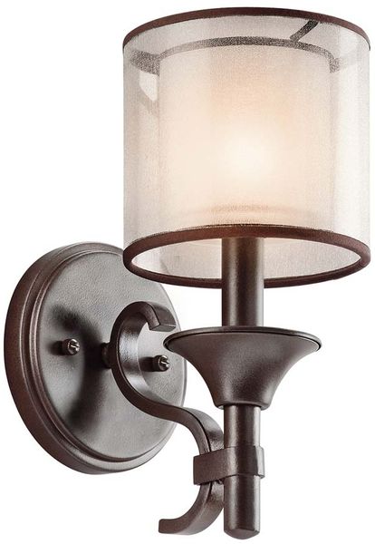 Wandleuchte, Leinen Glas Stahl, Bronze, H 27,3 cm