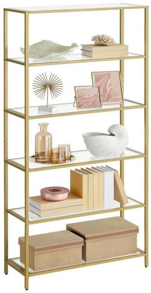 Regal mit 6 Ablagen, gehärtetes Glas, Gold, 30 x 80 x 177,3 cm