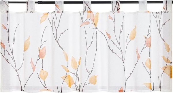 Joyswahl Scheibengardine (1 St), Schlaufen, transparent, Voile Landhausstil Weiß Kurzstores mit Blatt- und Blumenmuster