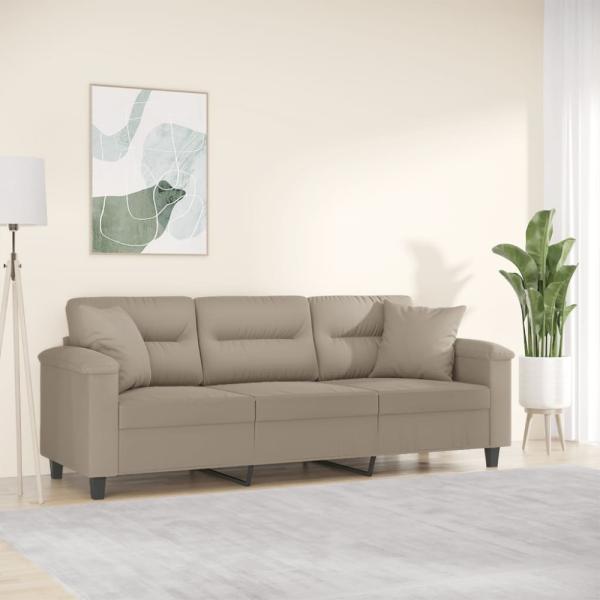 vidaXL 3-Sitzer-Sofa mit Kissen Taupe 180 cm Mikrofasergewebe