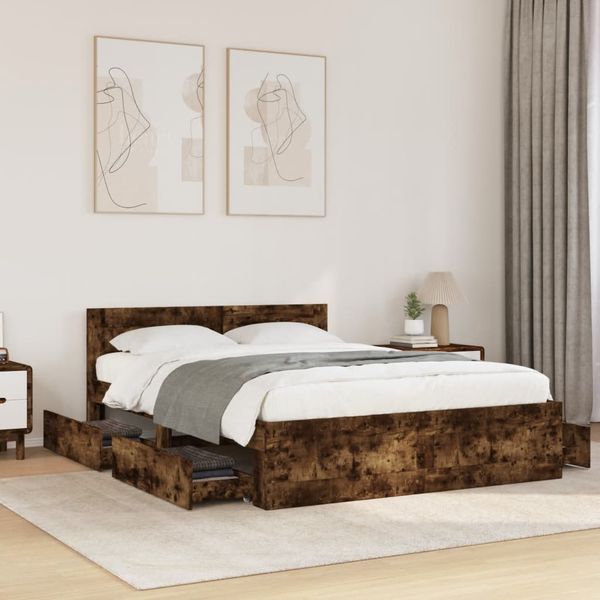 vidaXL Bettgestell mit Kopfteil Räuchereiche 120x190 cm Holzwerkstoff 3295608