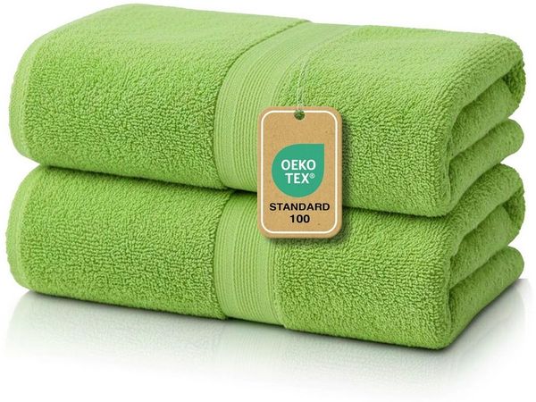 leevitex® Duschtücher 2er-Set, 70x140 cm, 100% Baumwolle, saugstark und fusselfrei, Frottee (Set, 2-St), OEKO-TEX® STANDARD 100 zertifiziert, gestreifte Bordüre