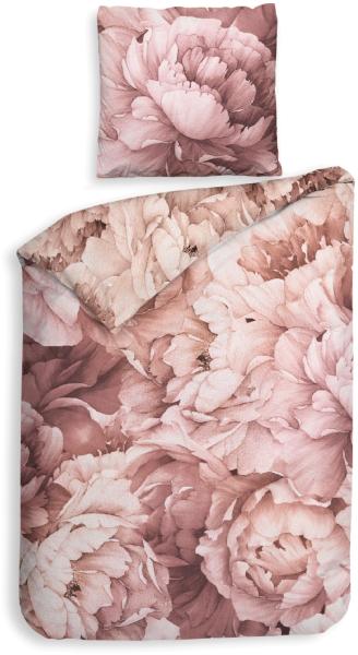 Heckett & Lane Satin Bettwäsche 135x200 Wade beige Flowerpower pink rosa