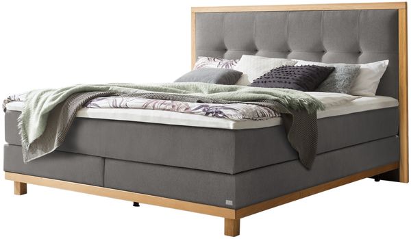 Cecilia Boxspringbett grau Eiche MassivholzPolyester/Polyamid/Viskose 206cm x 168cm x 125cm