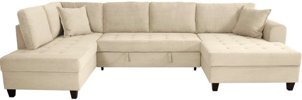 Trends by HG Wohnlandschaft Moritz U-Form, B: 324 cm, mit Bettfunktion, Bettkasten & Zierkissen