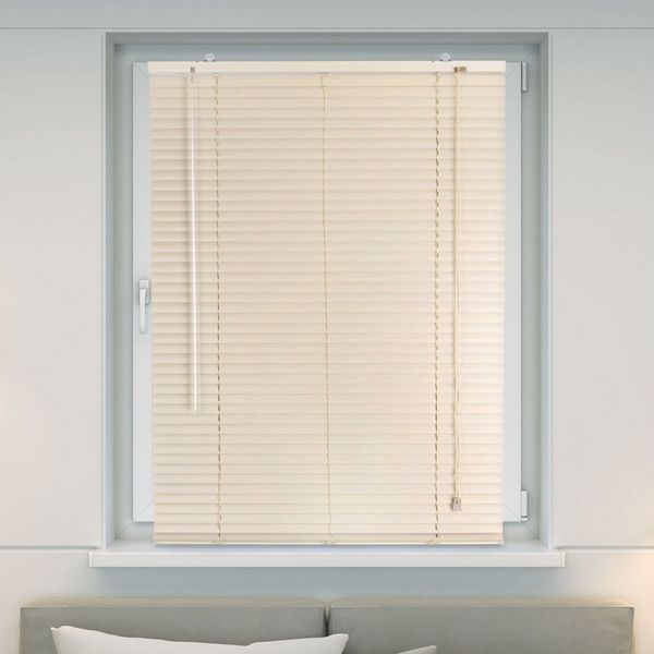 Victoria M. Jalousie Aluminium Jalousie, 40 x 130 cm, creme matt, mit Bohrenohne Bohren, freihängend, Sicht- Licht- und Blendschutz, inkl. Klemmclips