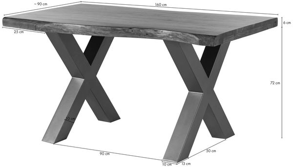 Baumtisch Akazie 160x90x77 grau lackiert / X-Beine anthrazit matt FREEFORM 5 Bild 8