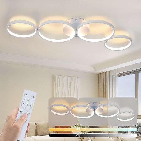 ZMH Deckenlampe LED Deckenleuchte Wohnzimmer: 100cm Wohnzimmerlampe Dimmbar 4-Ringen Modern Schlafzimmerlampe 56W Weiß Deckenbeleuchtung mit Fernbedienung Design für Schlafzimmer Büro Küche