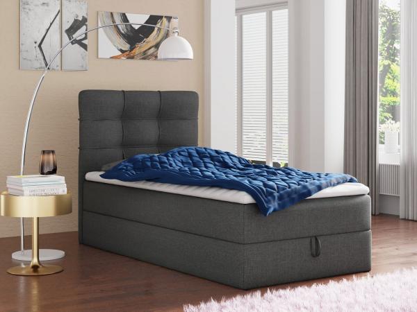 Boxspringbett Best Mini mit Bettkasten und Matratzentopper - Einzelbett mit Bonell-Matratze und Topper, Polsterbett, Bett, Schlafzimmer (Dunkelgrau (Inari 94), 90 x 200 cm)
