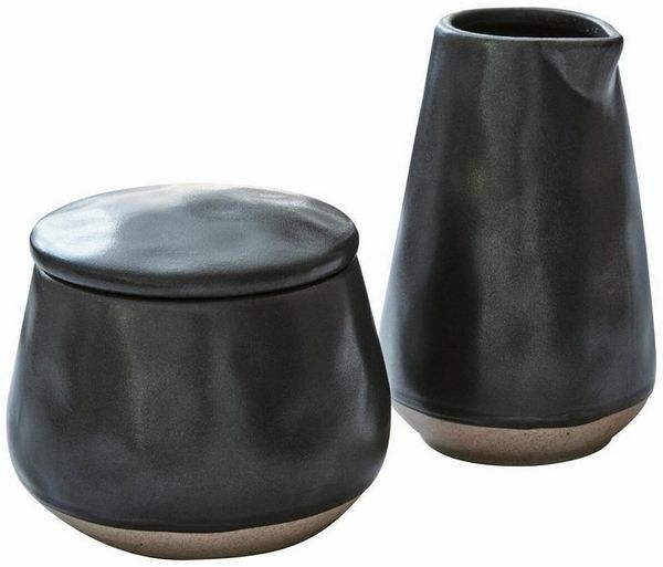 Mirabeau Geschirr-Set Zuckerdose und Milchkännchen Biarré schwarz, Steinzeug
