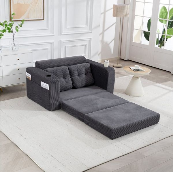 ANYSUN 2-Sitzer Schlafsofa Schlafcouch mit Schlaffunktion,umbaubarer Doppel-Sitzsack, Zweisitziges Sofa aus Cordstoff mit Getränkehaltern und Seitentaschen, Logroßes Sitzsack-Sofa,kompaktes Sofa für kleine Räume, Wohnungen