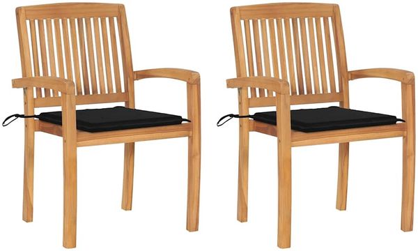 vidaXL Gartenstühle 2 Stk. mit Schwarzen Kissen Massivholz Teak 3063259