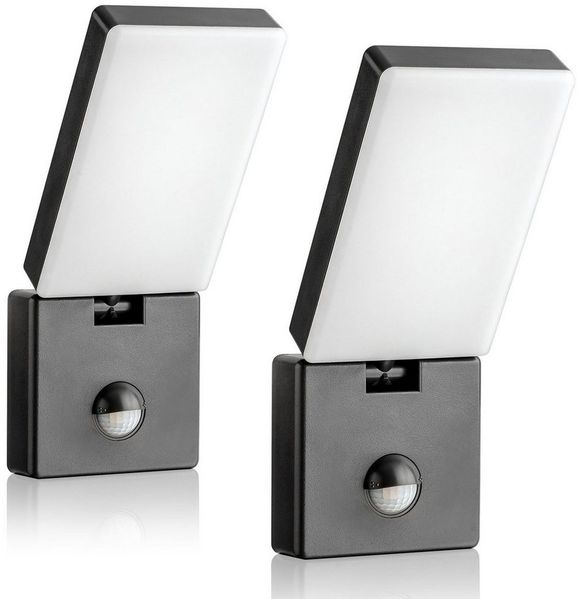 SEBSON Außen-Wandleuchte 2x LED Außenleuchte Bewegungsmelder 9m/140° IP65 15W kaltweiß, Kaltweiß, Bewegungsmelder programmierbar