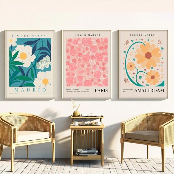Poster Blumen Markt Botanische Bilder New York Paris Madrid London und Amsterdam als Deko Print ohne Rahmen - Paris / 60 x 90 cm