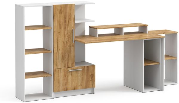 Schreibtisch Tomy Weiß/Goldkraft Eiche 150x59 cm 5er Set Vicco