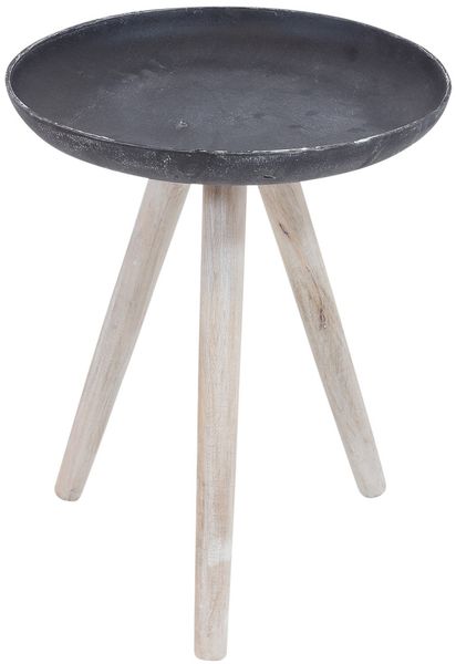 Beistelltisch SAND CASTED 35 cm Metall Platte, Beine Holz