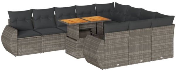 vidaXL 11-tlg. Garten-Sofagarnitur mit Kissen Grau Poly Rattan 3327315