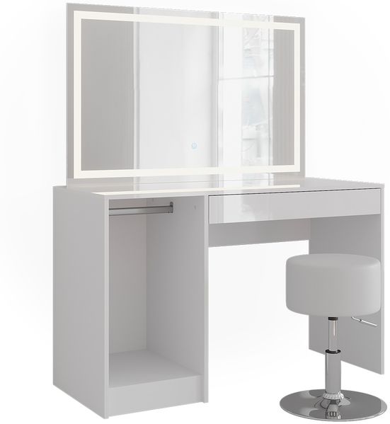 Schminktisch Sherry Weiß/Weiß Hochglanz 119.8 cm mit LED-Beleuchtung und Hocker Vicco