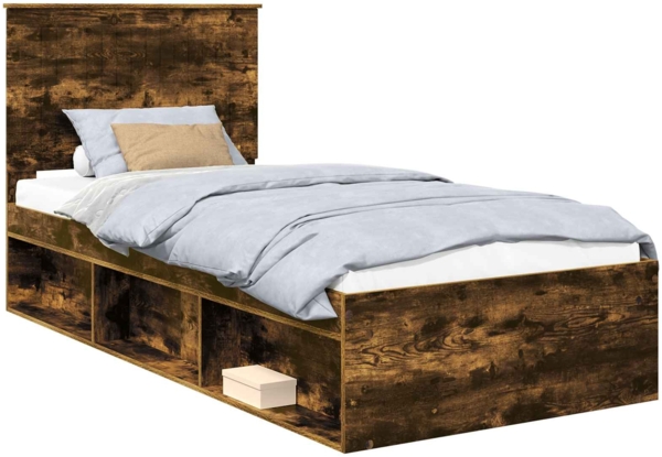 vidaXL Bettrahmen Geräucherte Eiche 90 x 200 cm Massives Kiefernholz 3411059